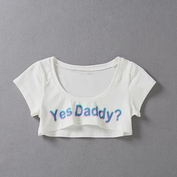 Vasarą Taip Daddy Laišką, Print T Shirt Moterims Seksualus Apkarpyti Viršūnes Trumpas Rankovės Apkarpytos Marškinėliai