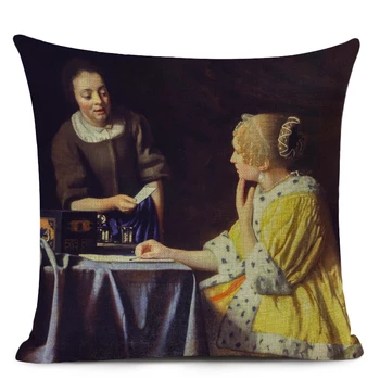 Vermeer Naftos Tapyba Meno Apdailos Pagalvėlė Cover Girl Dėvėti Auskarai Spausdinti Užvalkalas Skalbiniai, Pagalvės Dangtelis Namų Dekoro