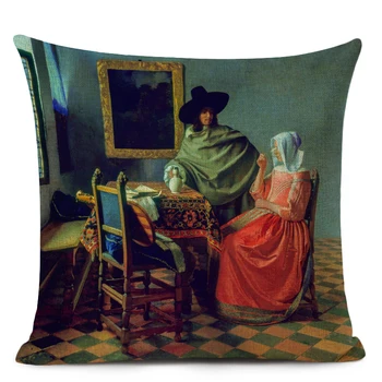 Vermeer Naftos Tapyba Meno Apdailos Pagalvėlė Cover Girl Dėvėti Auskarai Spausdinti Užvalkalas Skalbiniai, Pagalvės Dangtelis Namų Dekoro