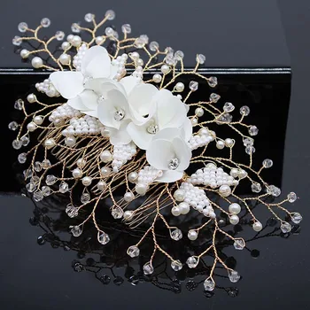 Vestuvių Galvos Gėlių Crystal Pearl Plaukų šukos brides Rankų darbo Moterų Galvos Papuošalai Nuotakos Plaukų Clips Reikmenys, Papuošalai
