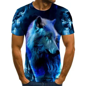 Vilkas marškinėliai 3d T-shirt Gyvūnų Vyrų Marškinėliai Mėlyna Liepsna T Shirts 2020 vyriški Drabužiai Galaxy Gatvės Vintage Drabužių Atsitiktinis Viršūnės