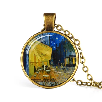 Vintage Papuošalai Van Gogh Žvaigždėtą Naktį Gustav Klimt Bučinys Meno Tapybos, Stiklo Cabochon Pakabukas Choker Karoliai Moterims, Dovana