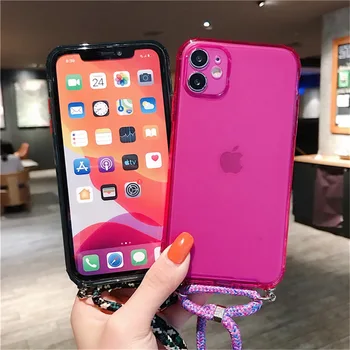 Virvelę Grandinės Telefono dėklas skirtas iPhone 11Pro 7 8 6 6S Plius XR XS Max X Candy spalvos juosta Virvelę Grandinės Kabinti Atveju iPhone 11