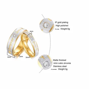 Vnox Aukso Spalvos Vestuvių Žiedus Pora Matinio Paviršiaus Nerūdijančio Plieno Moterų, Vyrų Grupė Mėgėjams Patvirtinimas