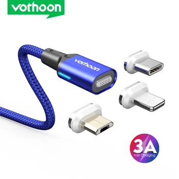 Vothoon 3A Magnetinio USB Laidas, Greito Įkrovimo Micro USB C Tipo Kabelio 