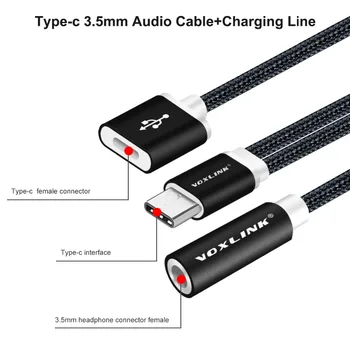 VOXLINK USB-C USB Kabelis C Tipo 3,5 mm Garso Lizdas Ausinių Laidą Įkrovimo Adapteris Letv 2/Xiaomi Mi6/Huawei Mate Pro 10