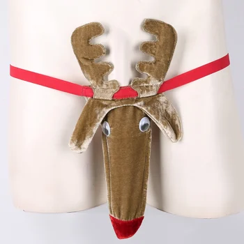Vyrai Erotinis Apatinis Trikotažas Kelnaitės Seksas Kalėdų Elnių Modelis Seksualios Trumpikės Bumbulas Maišelis Atviras Užpakalis Bikini G-String Dirželius Apatiniai