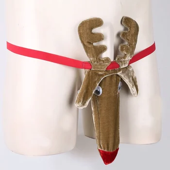 Vyrai Erotinis Apatinis Trikotažas Kelnaitės Seksas Kalėdų Elnių Modelis Seksualios Trumpikės Bumbulas Maišelis Atviras Užpakalis Bikini G-String Dirželius Apatiniai