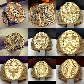 Vyrai Prabanga Geltonos Aukso Spalvos Žiedas, Karūna Liūto Skulptūra Monetos Piršto Žiedą Punk Dviratininkas Žiedai Vyrams, Hip-Hop, Rokas Papuošalai