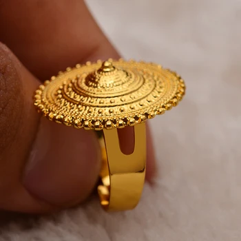 Wando Etiopijos Žiedas Aukso Spalvos apvalios monetos, Žiedai, Moterų Eritrėjos Afrikos Mados Vestuvių Žiedas Artimųjų Rytų Arabų Papuošalai