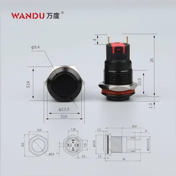 WANDU 12mm be LED Plokščia Galva IP67 Metalo Mygtukas Jungiklis pradėti mygtuką, led mygtuką