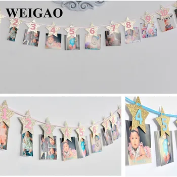 WEIGAO Baby 1-ojo Gimtadienio Foto Reklama Star Širdies Foto Girliandą su Įrašų Mergina Pirmąjį Gimtadienį 1 Vienerių Metų Mėnesio Foto Rekvizitai