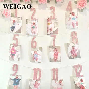 WEIGAO Baby 1-ojo Gimtadienio Foto Reklama Star Širdies Foto Girliandą su Įrašų Mergina Pirmąjį Gimtadienį 1 Vienerių Metų Mėnesio Foto Rekvizitai