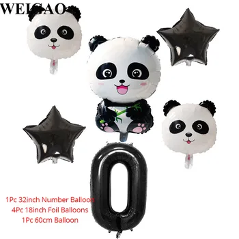 WEIGAO Panda šalies balionai panda Gyvūnų Balionas 32inch Juoda Numerį Kolbų Džiunglių Šalies Vaikams Dovanos Gimtadienio Oro Balionu