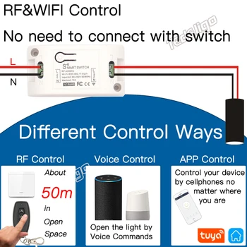 WiFi Tuya Smart Šviesos Jungiklis APP Kontrolės 1/2/3Gang Belaidžio RF433MHz Nuotolinio Valdymo Balsu Laikmačio Modulis 110V220V GoogleHome Alexa
