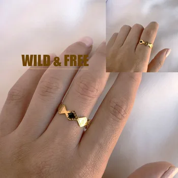 Wild&Free Boho Reguliuojamas Geometrinis Atidaryti Žiedai, Papuošalai, Nerūdijančio Plieno, Juoda Mėlyna Emalį Rombas, Galima Dėti Vieną Ant Kito Piršto Žiedą, Moterims