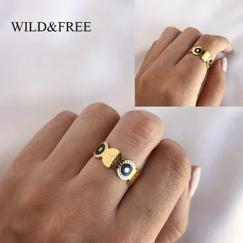 Wild&Free Boho Reguliuojamas Geometrinis Atidaryti Žiedai, Papuošalai, Nerūdijančio Plieno, Juoda Mėlyna Emalį Rombas, Galima Dėti Vieną Ant Kito Piršto Žiedą, Moterims