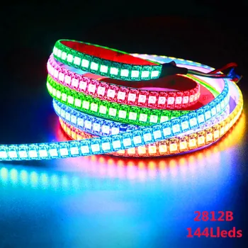 WS2812B DC5V vandeniui LED Pikselių Juostelės šviesos 1m/4m/5m 2812 IC Built-in individualiai naudojamos RGB juostos lempos 30/60/144 led/m