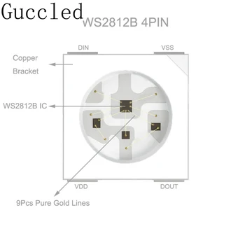 WS2812B RGB LED Lustas 5050SMD 10-1000PCS Juoda/Balta PCB WS2812 Individualiai Adresuojamo Chip Pikselių DC5V
