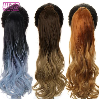 WTB Moterų Ilgi Banguoti Wrap Aplink Įrašą plaukai surišti į uodegą Sintetinių Plaukų Pratęsimo Migla Pilka Ombre Spalvos Natūralių Plaukų Įrašą Hairpiece