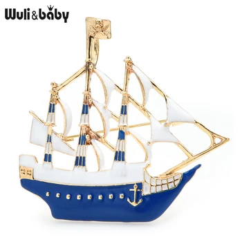 Wuli&baby Emalio Burlaivis Sages Moterims 3-spalva Grožio garlaiviu Šalies Atsitiktinis Biuro Sagės, Segtukai, Dovanos