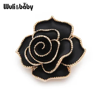 Wuli&Baby Juodo Emalio Rožių Gėlių Segė Segtukus Moterų Augalų Sagės 2019 Naujas Meilužis Vestuvių Sagė Dovanų Puokštė