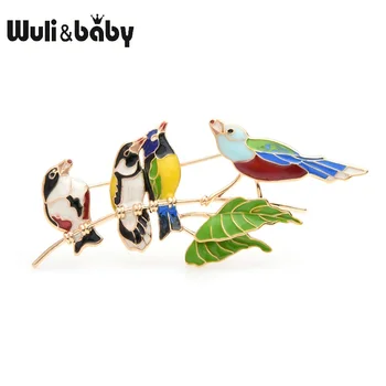 Wuli&baby Keturių Paukščių Čiulbėjimo Ant Medžio Sages Moterims Vestuvėms Sagės, Segtukai, Dovanos