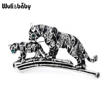 Wuli&baby Retro Emalio Tigras Sagės kalnų krištolas Mama Kūdikį Tigras Gyvūnų Causual Office Sagės, Segtukai, Dovanos