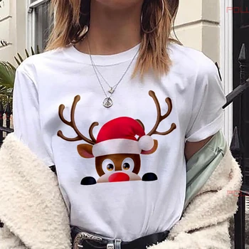 WVIOCE Naujas Moterų Tshirts Linksmų Kalėdų Marškinėliai Moterims Mados Grafinis Mielas Tee Moterims Juokinga Viršų Kalėdų Tees Drabužiai