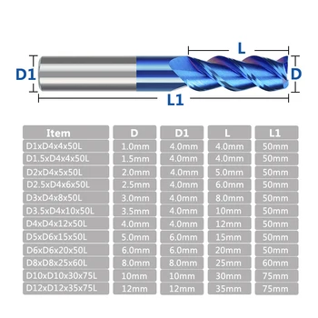XCAN CNC Pabaiga Malūnas 1pc 1-12mm Mėlyna Padengtas 3 Fleita Karbido Pabaigos Mills Spiralės Maršrutizatorių, Tiek Aliuminio Pjovimo Frezavimo Cutter