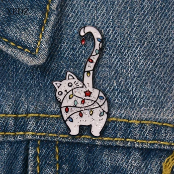 XEDZ Mielas animacinių filmų gyvūnų ilga uodega balta piebald star katė emalio pin mados cartoon vaikų džinsinio audinio drabužius atvartas pakabukas jewe
