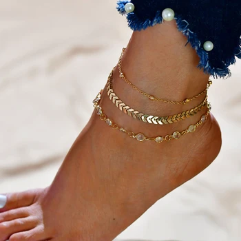 YADA Madinga 3 Sluoksnių Aukso spalvos Anklets Moterų Pėdų Paplūdimyje Basomis Sandalai kulkšnies Apyrankę ant kojos Moterų Kulkšnies AT200012