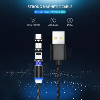 YBD 1M LED Magnetinio Įkrovimo Kabelis iPhone Redmi 