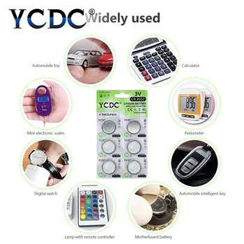 YCDC 12PCS/2cards CR2032 DL2032 CR 2032 KCR2032 5004LC ECR2032 Mygtuką Ląstelių Monetos 3V Ličio Baterija Žiūrėti Pedometer LED Šviesos