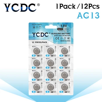 YCDC 13TN Mygtukas Baterijų AG 13 LR44 357A A76 G13A G13 1,5 V Šarminės Moneta Ląstelių Baterija Žiūrėti Skaičiuotuvai, LED žibintai, 12pcs