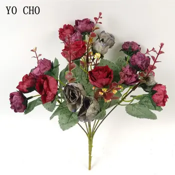 YO CHO 21HeadS Šilko Rožė Dirbtinių Gėlių vidaus Apdailos Diamond Šviečiantis Rožės Netikrą gėlių Vestuves Dekoro Dirbtiniais Flore