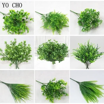 YO CHO Plante Artificielle 7 Šakutės Imitacija, Plastikinės Paparčiai Žolės žali Lapai Padirbtų Augalų Sode Lauko Apdaila