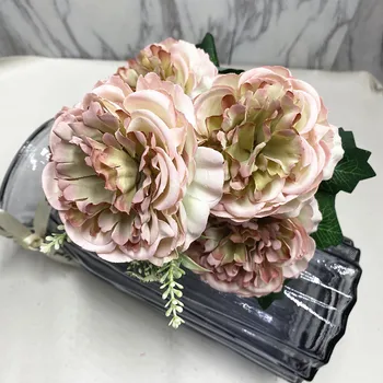 YOOROMER 5 vadovai Bijūnų puokštė 8cm aukštos kokybės bijūnų galvos gėlių šilko dirbtinių rožių vestuvių namų puošybai šeimos 