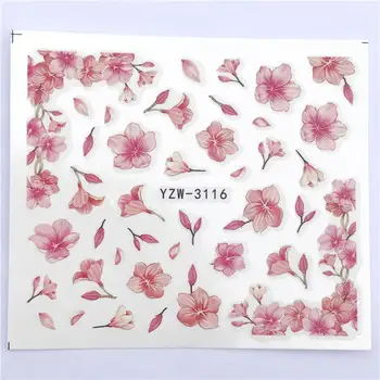 YWK 1 Lapas Pink Gėlių Vandens Perdavimo Slankiklį Manikiūro Nagų Dailė Nagų Dekoravimo Lipduką