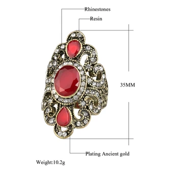 ZN Moterų Papuošalai Bohemijos Stiliaus Antikvariniai Aukso Žiedus Moterims Vintage Papuošalai Juoda Raudona Derva Akmens turkijos Žiedas moterų Etninės Žiedai