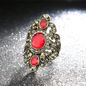 ZN Moterų Papuošalai Bohemijos Stiliaus Antikvariniai Aukso Žiedus Moterims Vintage Papuošalai Juoda Raudona Derva Akmens turkijos Žiedas moterų Etninės Žiedai