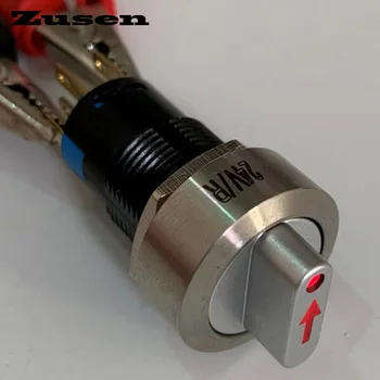 Zusen 16mm metalo selektoriaus jungiklis 3 pozicijos užraktas su rodyklių simbolis led šviesos 2NO2NC