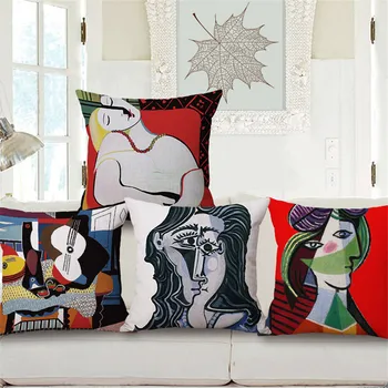 ZXZXOON Garsaus Picasso aliejaus tapybai aikštėje dekoratyvinis mesti pagalvės užvalkalą medvilnės, lino mišinys pagalvėlė padengti sofa namų 45x45cm