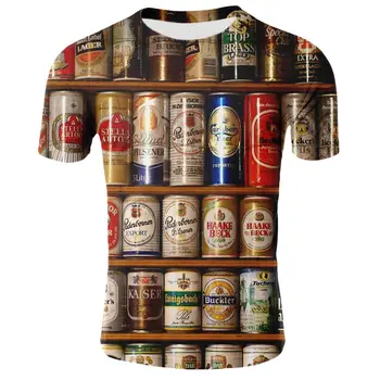 Įdomus T-shirt 2020 metų vasaros vyriški O-kaklo alaus trumparankoviai 3D T-shirt skaitmeninis spausdinimas, T-shirt