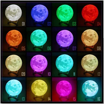 Įkrovimo Mėnulio Lempa 2 16 Spalvų Kaita 3D Mėnulio Šviesos Jutiklinį Jungiklį Spausdinti Lempa Mėnulis Miegamojo Spinta Naktį Šviesos Kūrybos Dovanos