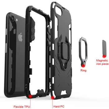 Šarvai Telefono dėklas, Skirtas iPhone 5 6 7 8 s Plus X XR XS MAX atsparus smūgiams Combo Žiedas Turėtojui, Byloje Dėl 