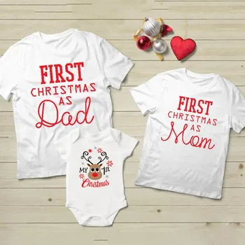 Šeimos derinti Drabužius Kalėdų Drabužius Tėtis, Mama ir Kūdikis Pirmą Kalėdų Kūdikis Romper Šeimos Drabužiai, marškinėliai