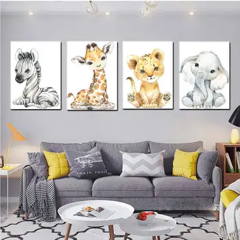 Šiaurės Paprasta Animacinių Filmų Gyvūnų Spausdinti Paveikslai Tapyba Mielas Zebra Žirafa, Liūtas, Dramblys Plakatas Vaikų Kambario Sienos Meno Dekoro Nuotraukos
