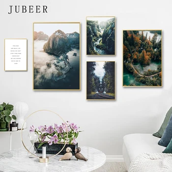 Šiaurės stiliaus kraštovaizdžio plakatai ir spausdina miškų, kalnų, drobė spausdinti ežero sienos meno apdaila nuotraukos kambarį tapyba