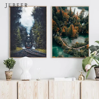 Šiaurės stiliaus kraštovaizdžio plakatai ir spausdina miškų, kalnų, drobė spausdinti ežero sienos meno apdaila nuotraukos kambarį tapyba